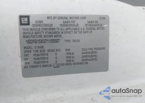 2007 Chevrolet Express Work Van z USA, uszkodzony, nr VIN 1GCFG15X371105587
